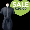 Classic Black Rhinestone Half Zipper Front Stylish Scrub Tunic by Ladybird Line