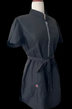 Classic Black Rhinestone Half Zipper Front Stylish Scrub Tunic by Ladybird Line
