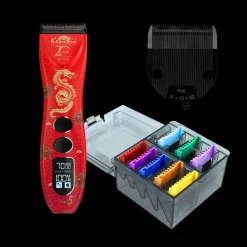 Flash5 5-in-1 Digital Cordless Clipper Red with Comb Set and Detailer Blade by Kenchii