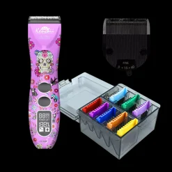 Flash5 5-in-1 Digital Cordless Clipper Purple/Skull with Comb Set and Detailer Blade by Kenchii