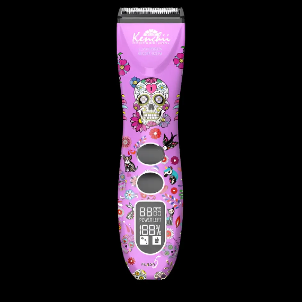 Flash5 5-in-1 Digital Cordless Clipper Purple/Skull with Comb Set and Detailer Blade by Kenchii