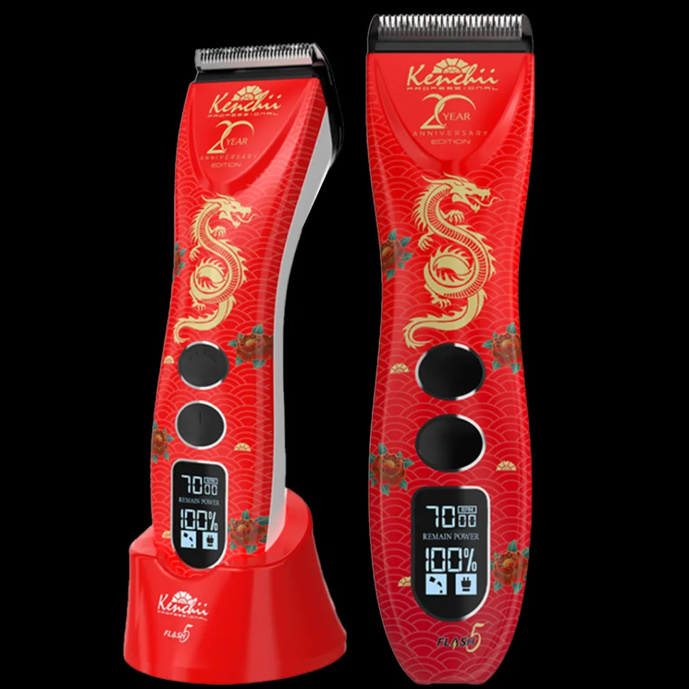 Flash5 5-in-1 Digital Cordless Clipper Red with Comb Set and Detailer Blade by Kenchii