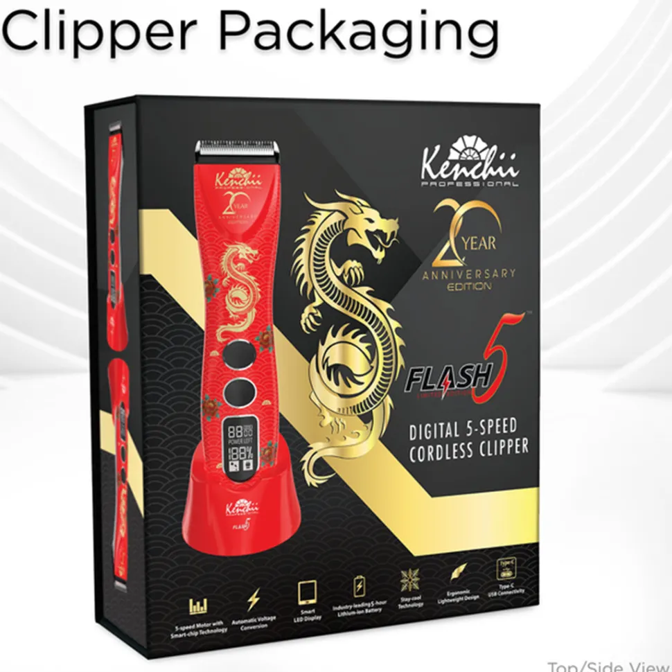 Flash5 5-in-1 Digital Cordless Clipper Red with Comb Set and Detailer Blade by Kenchii