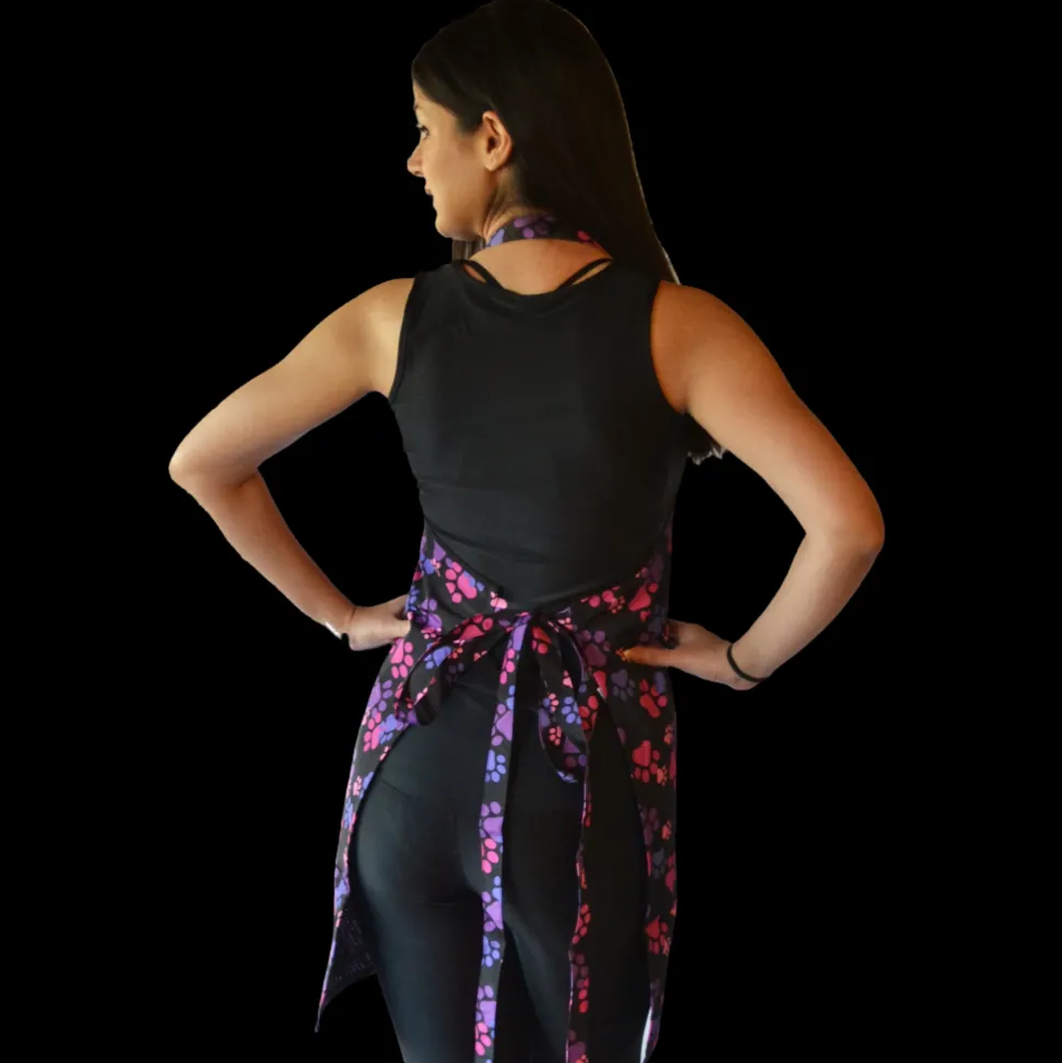Pink And Purple Paw Print Waterproof Apron by Ladybird Line