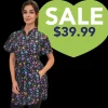 Rainbow Half Zipper Front Stylish Scrub Tunic by Ladybird Line