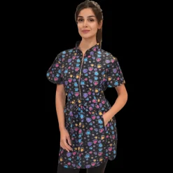 Rainbow Half Zipper Front Stylish Scrub Tunic by Ladybird Line