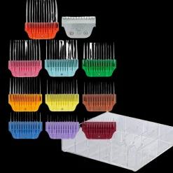 Wide Colored Combs Set of 10 and 30W Blade With Clear Holder by PetStore.Direct
