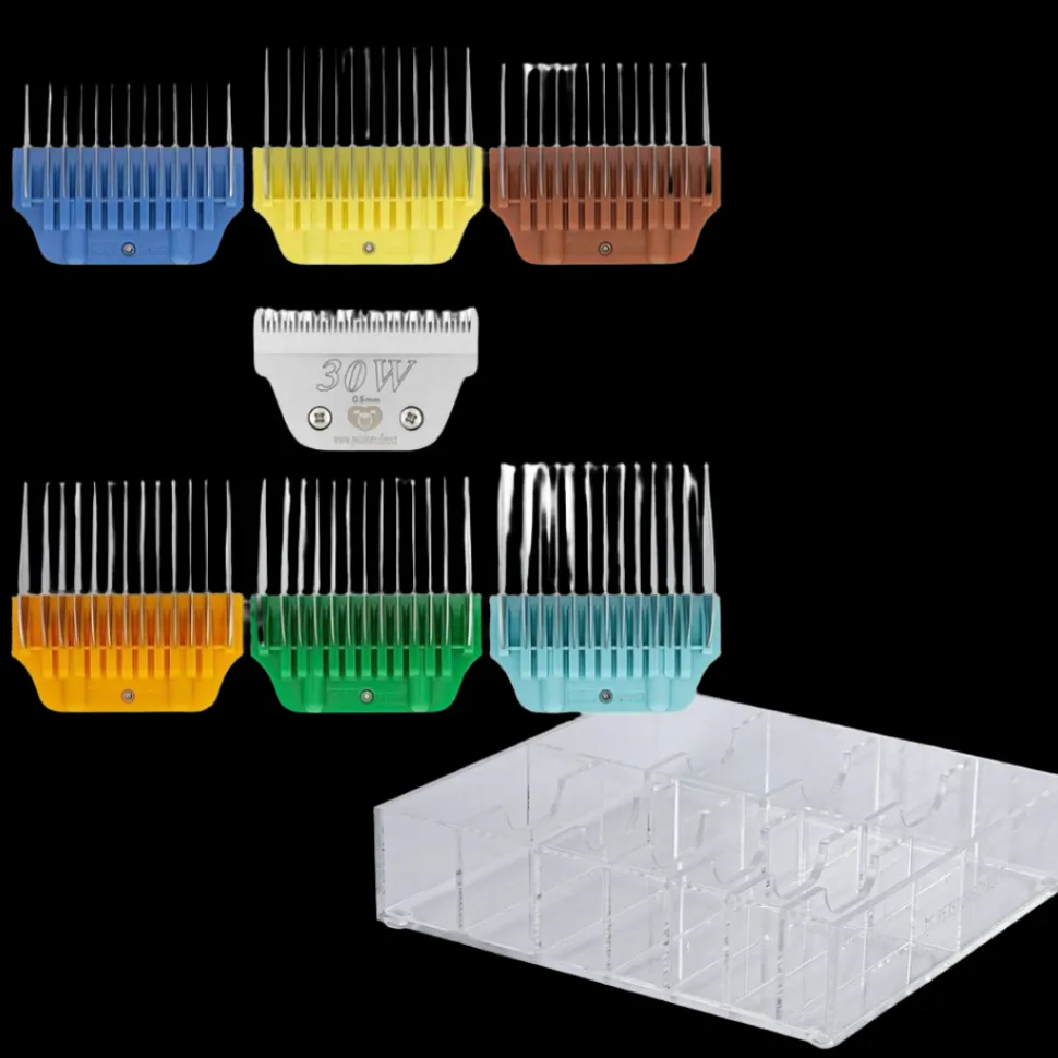 Wide Colored Combs Set of 6 and 30W Blade With Clear Holder by PetStore.Direct