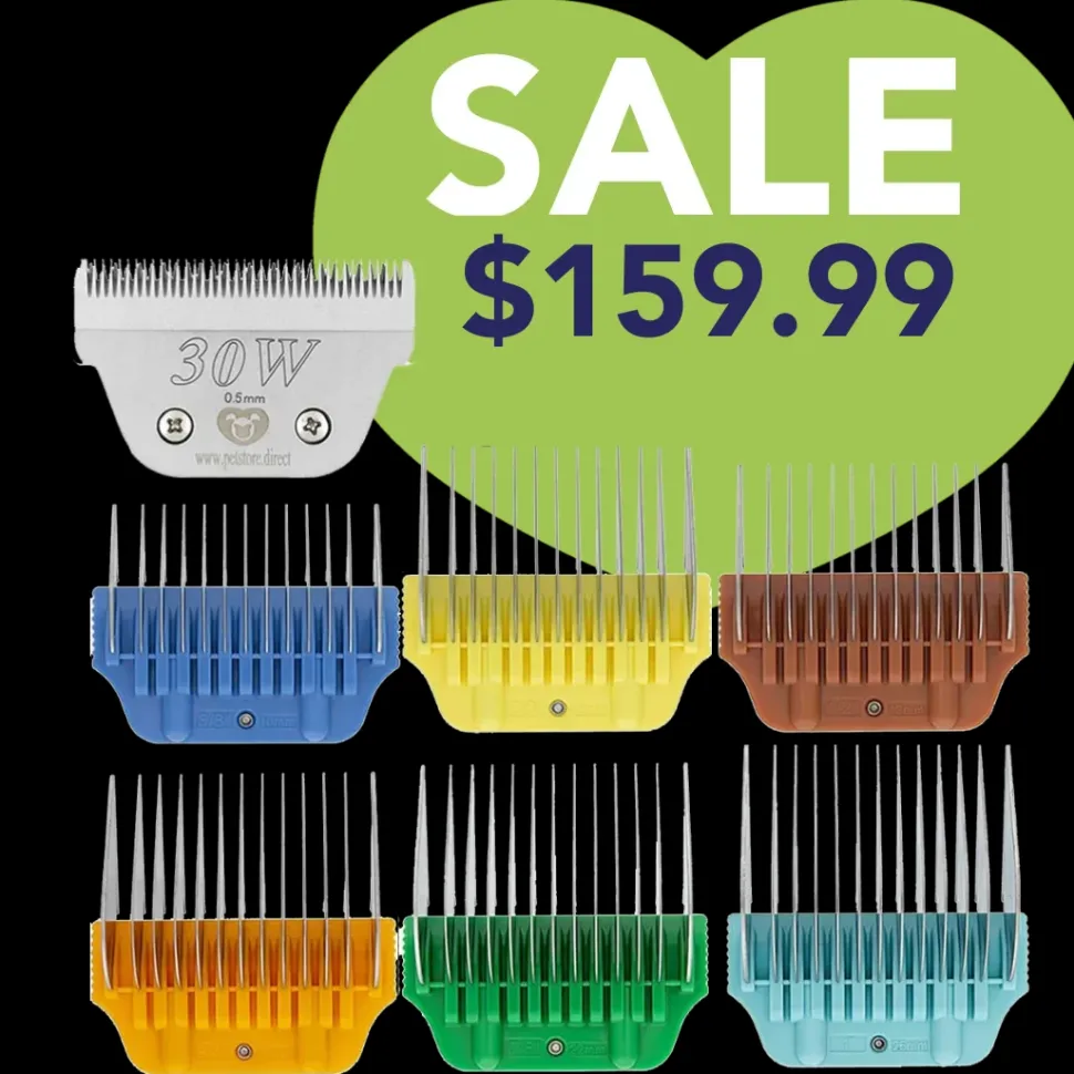 Wide Combs Colored Set of 6 (3/8″ through 1″) with 30W Blade by PetStore.Direct
