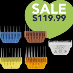 Wide Combs Colored Set of 4 (3/8" through 3/4") with 30W blade by PetStore.Direct