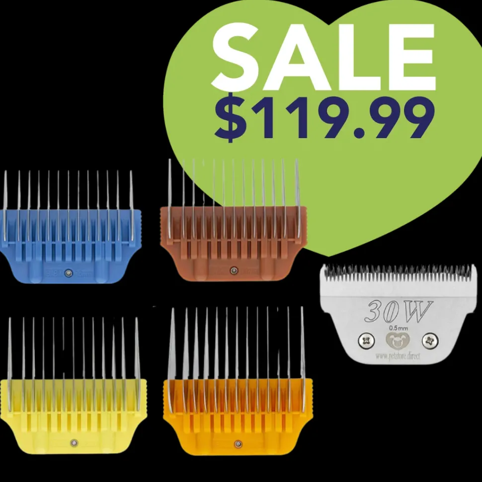 Wide Combs Colored Set of 4 (3/8" through 3/4") with 30W blade by PetStore.Direct