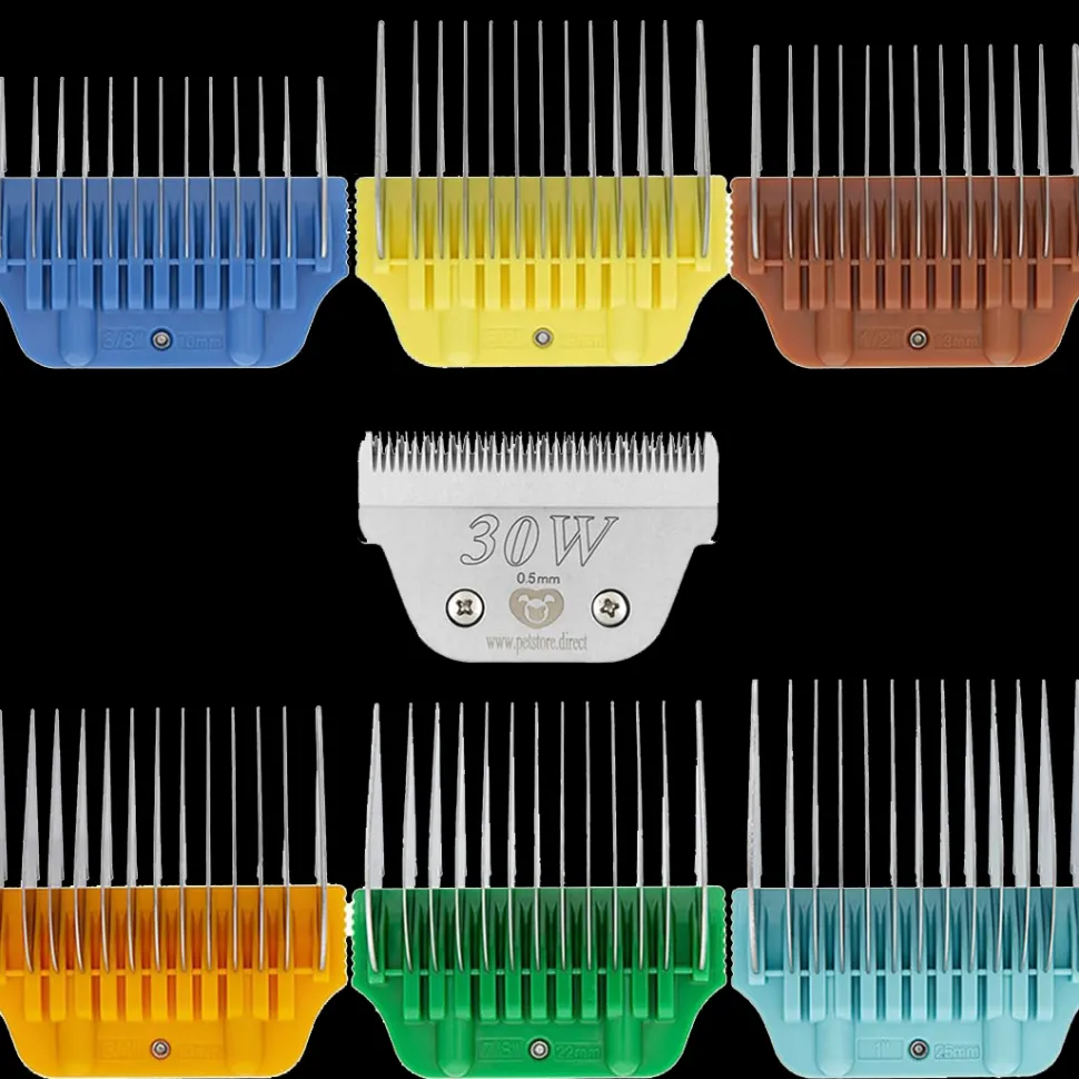 Wide Combs Colored Set of 6 (3/8″ through 1″) with 30W Blade by PetStore.Direct
