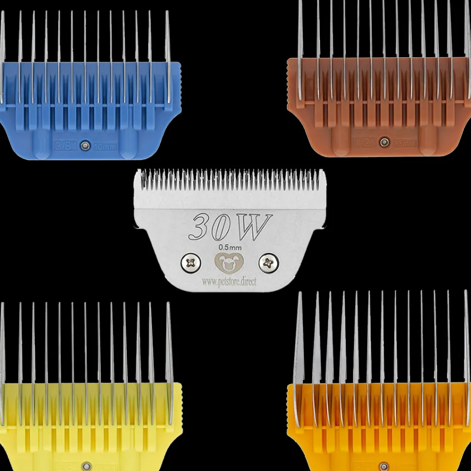 Wide Combs Colored Set of 4 (3/8" through 3/4") with 30W blade by PetStore.Direct